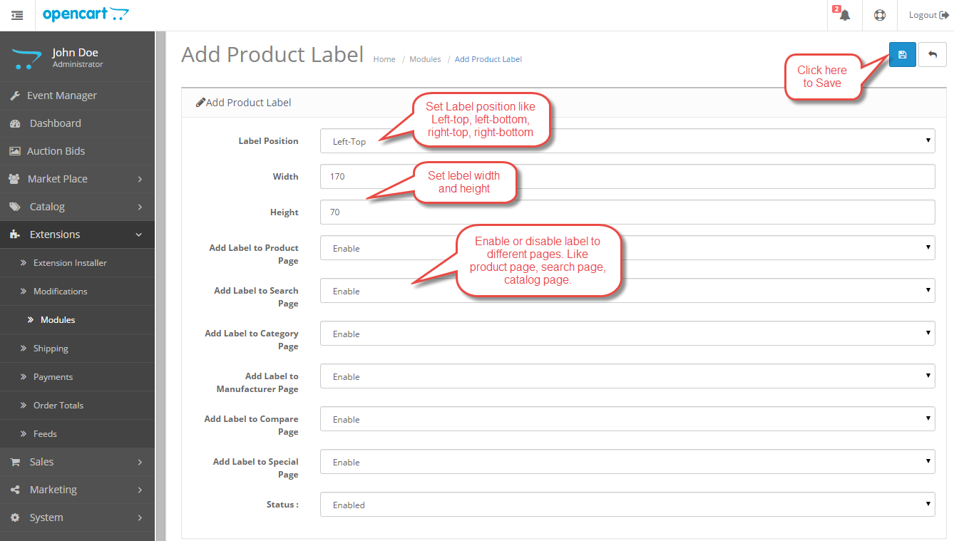 Opencart Product Label