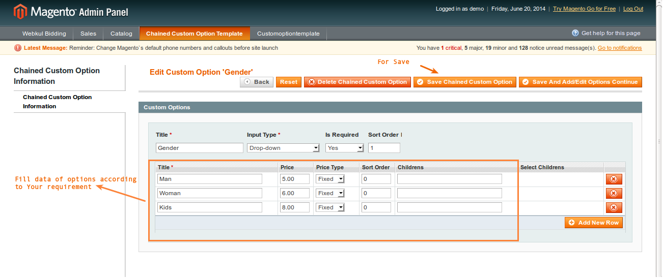 Magento (OpenMage) Chained Custom Option Template