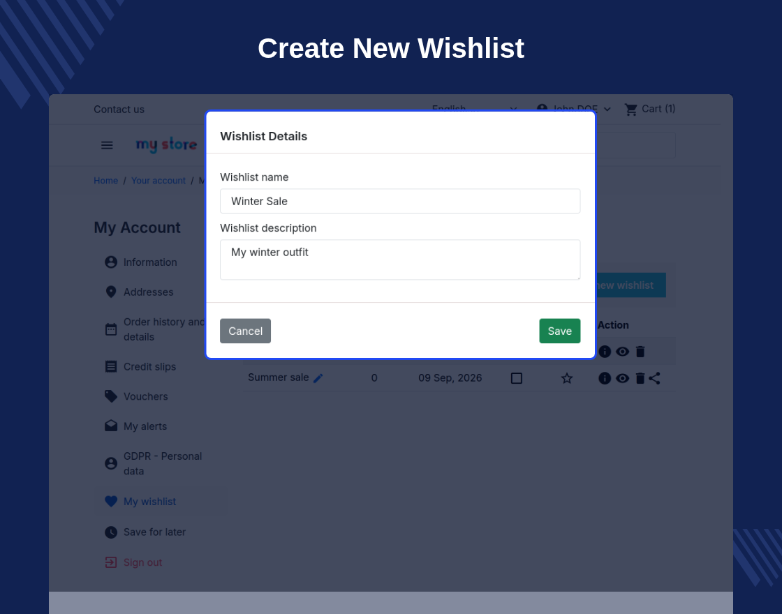 PrestaShop Product Wishlist