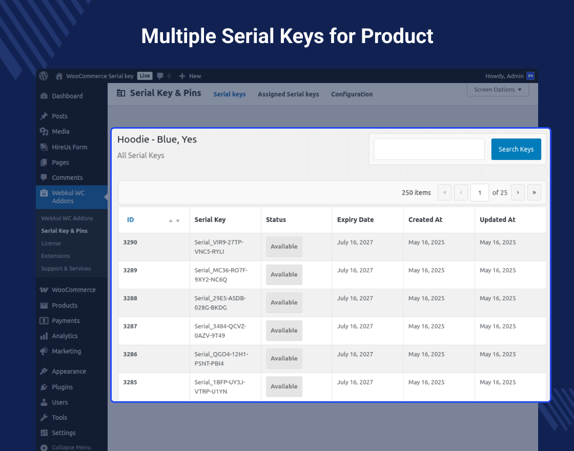 WooCommerce License and Serial Key Plugin