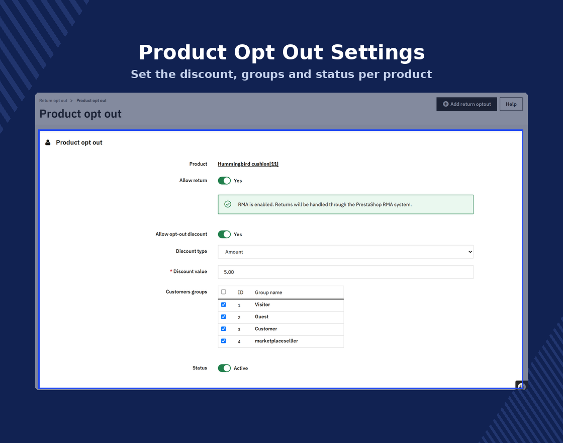 PrestaShop Return Opt-Out Discount