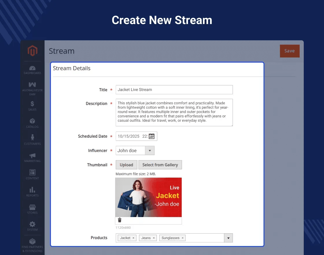 Magento 2 Agora Live Stream