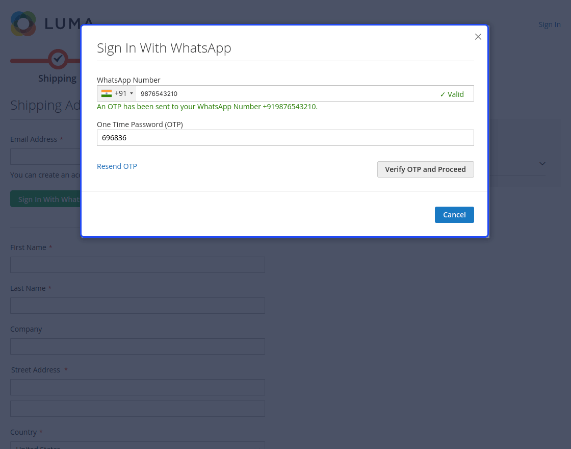 Magento 2 WhatsApp Login