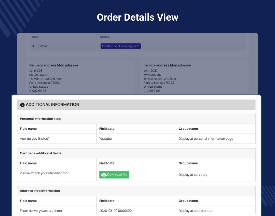 PrestaShop Checkout Custom Fields 