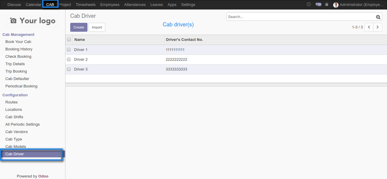 Odoo Employee Pickup & Drop Management