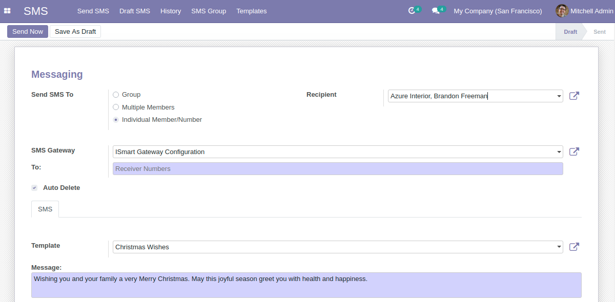 Odoo iSmart SMS Gateway