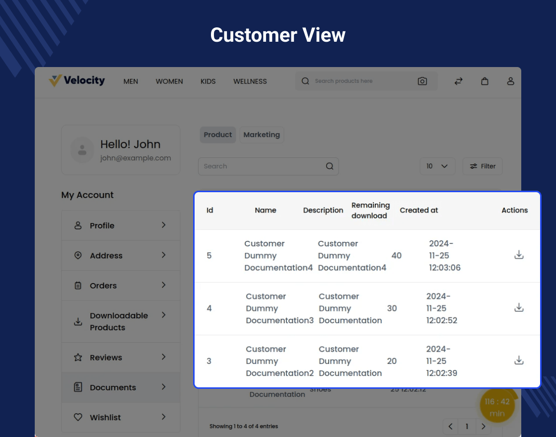 Laravel eCommerce Customer Document