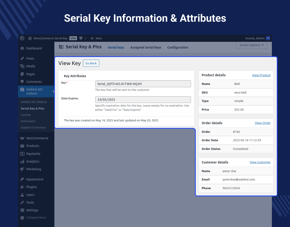 WooCommerce License and Serial Key Plugin