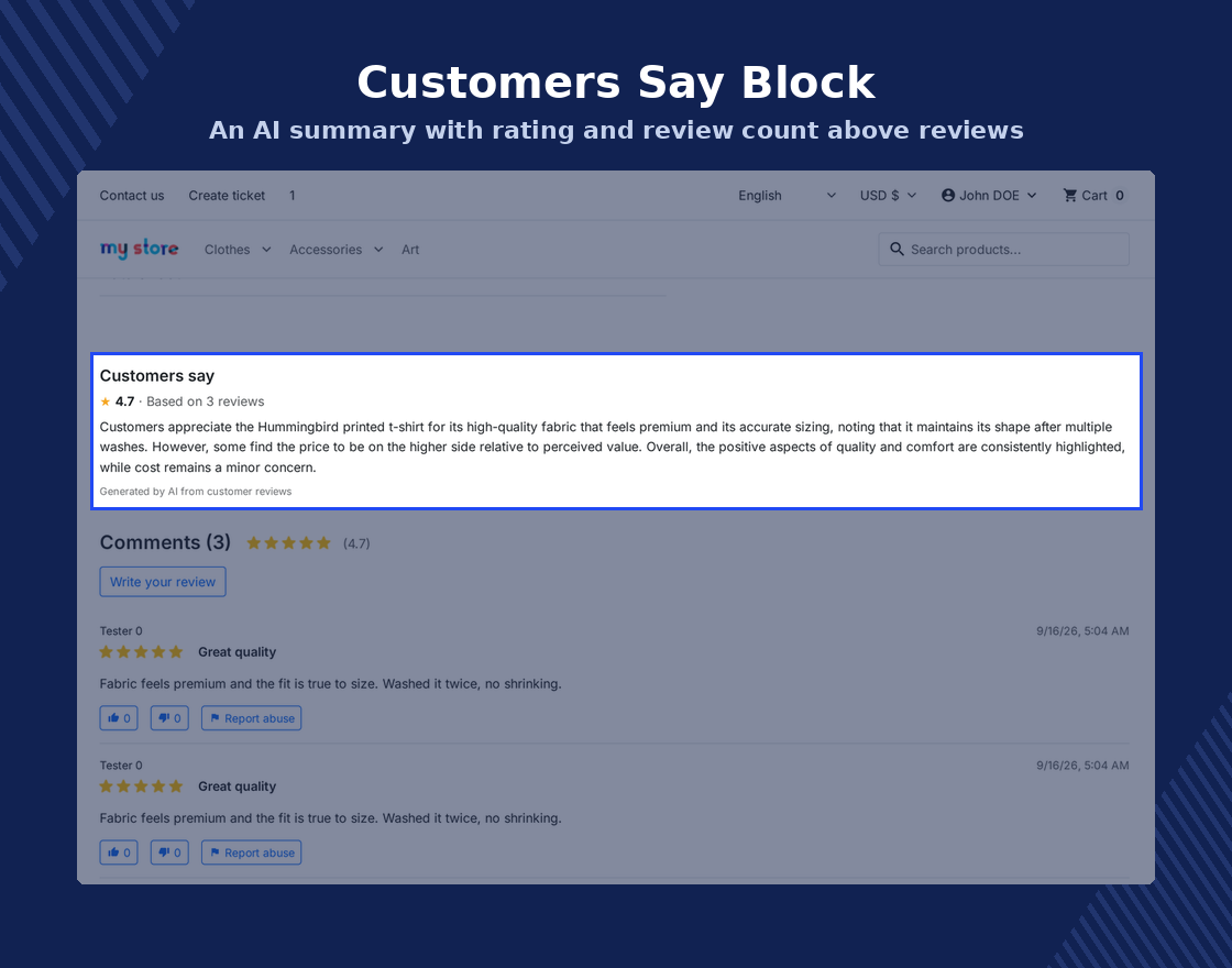 PrestaShop AI Product Review Summary