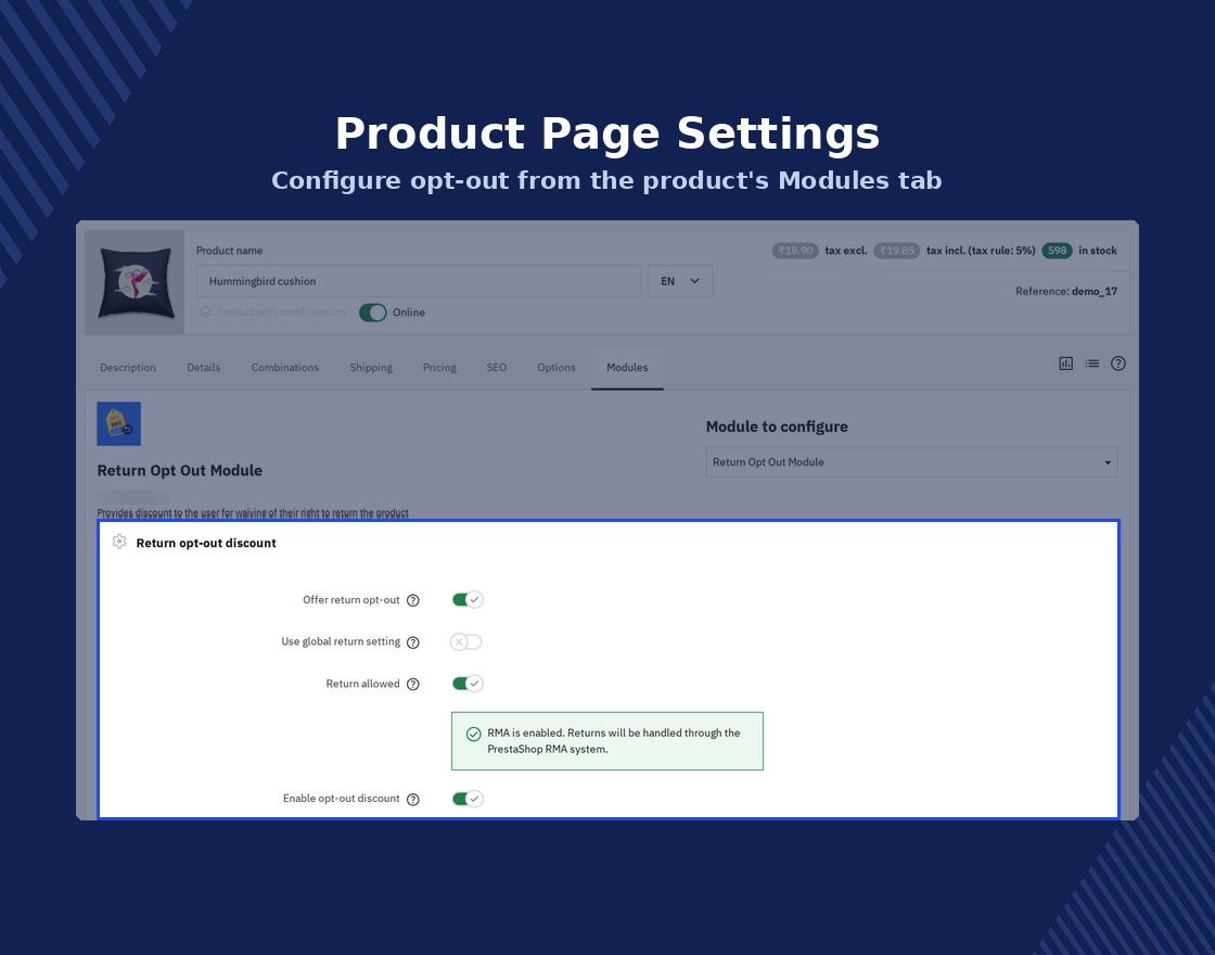 PrestaShop Return Opt-Out Discount