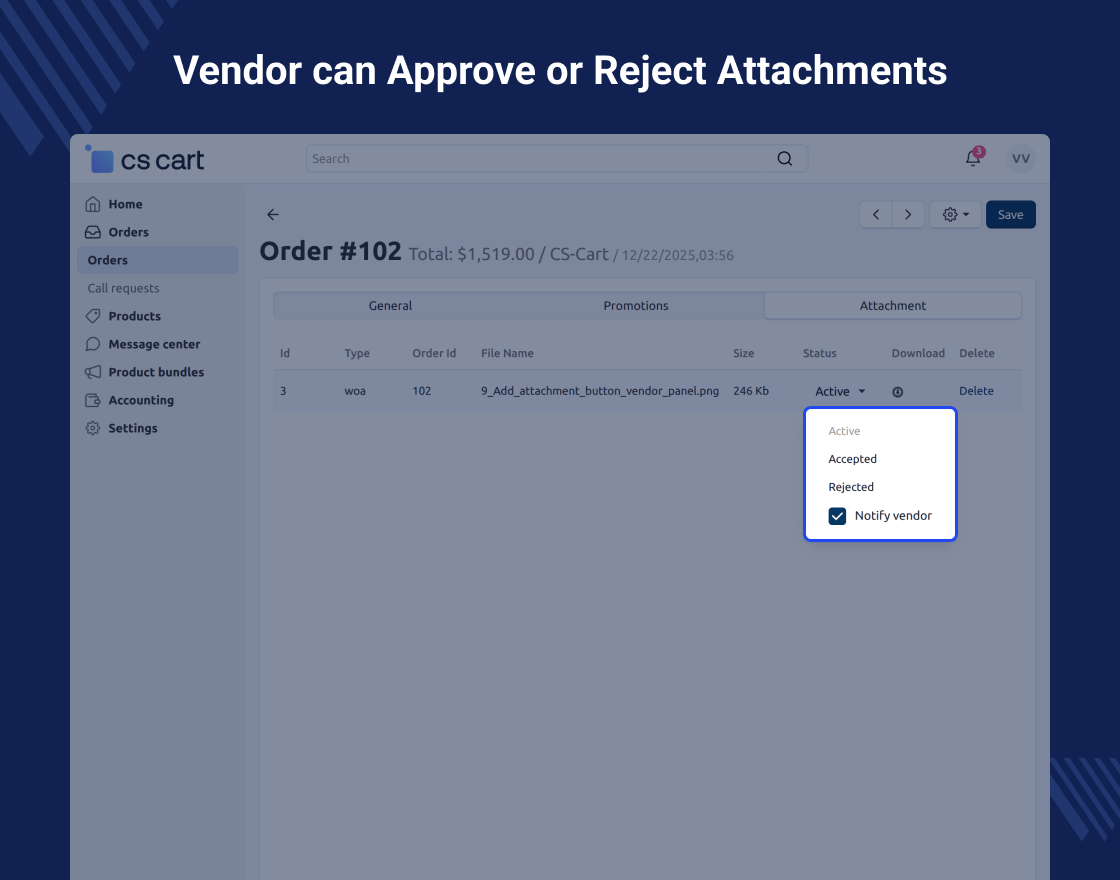 Order Attachment for CS-Cart