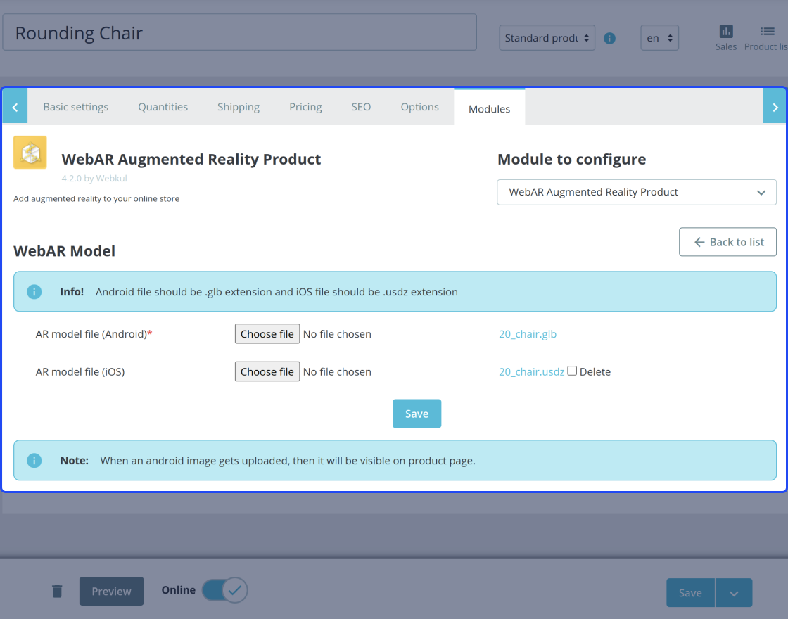 Prestashop WebAR (Augmented Reality) Product