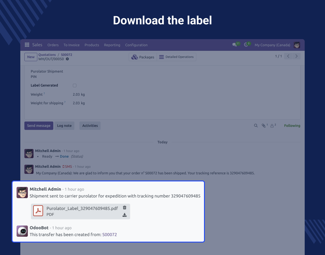 Odoo Purolator Shipping Integration