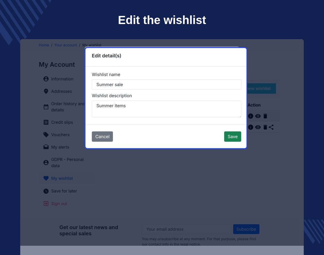 PrestaShop Product Wishlist