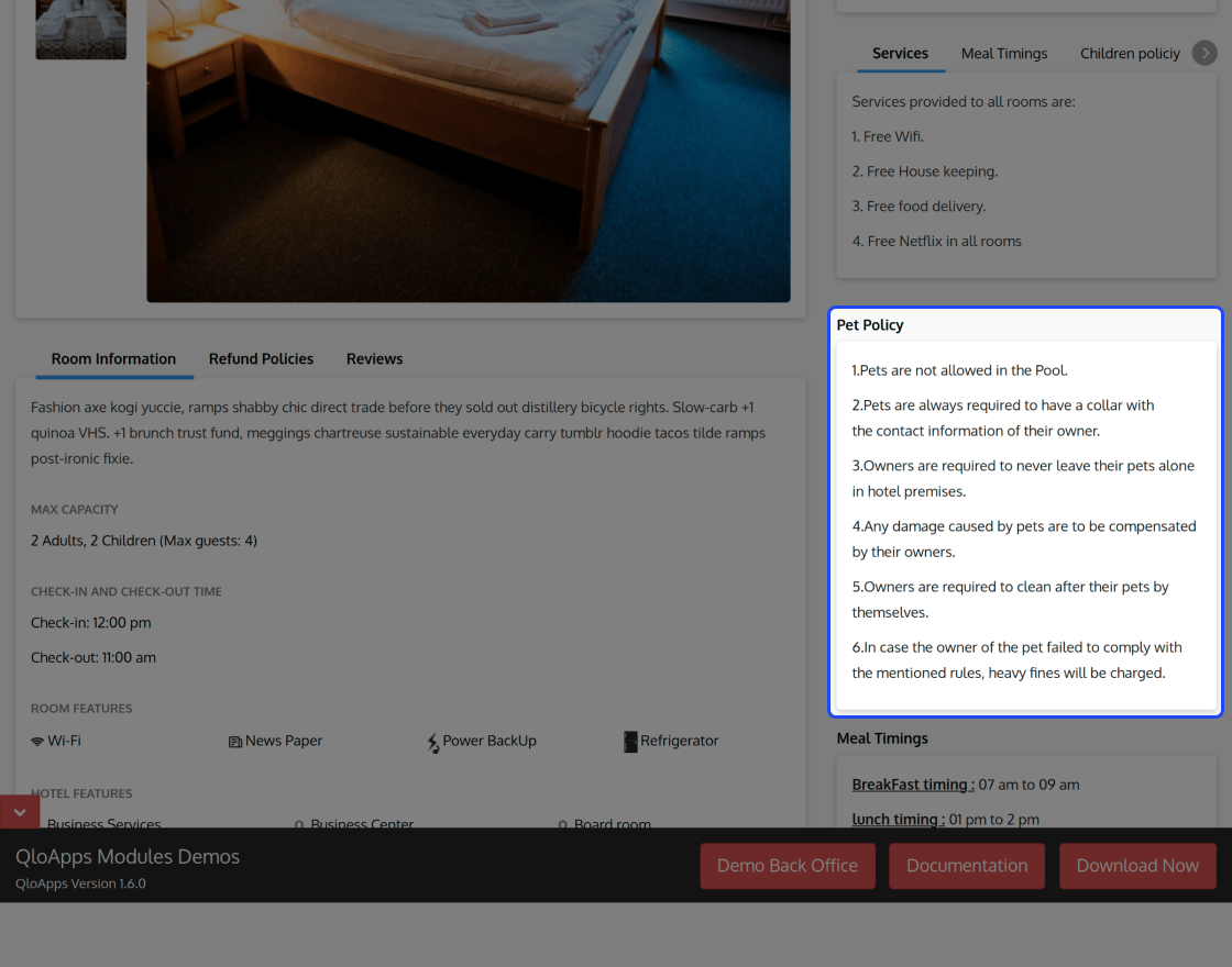 QloApps Room Type Extra Info