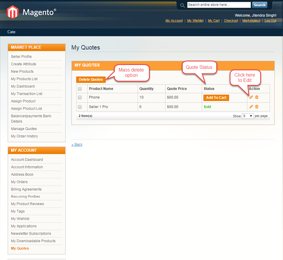 Magento (OpenMage) Marketplace Quote System