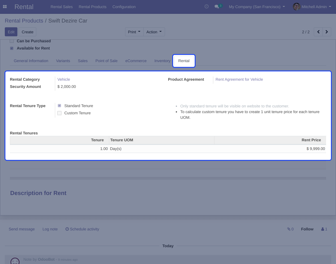 Odoo Rental Sale Management