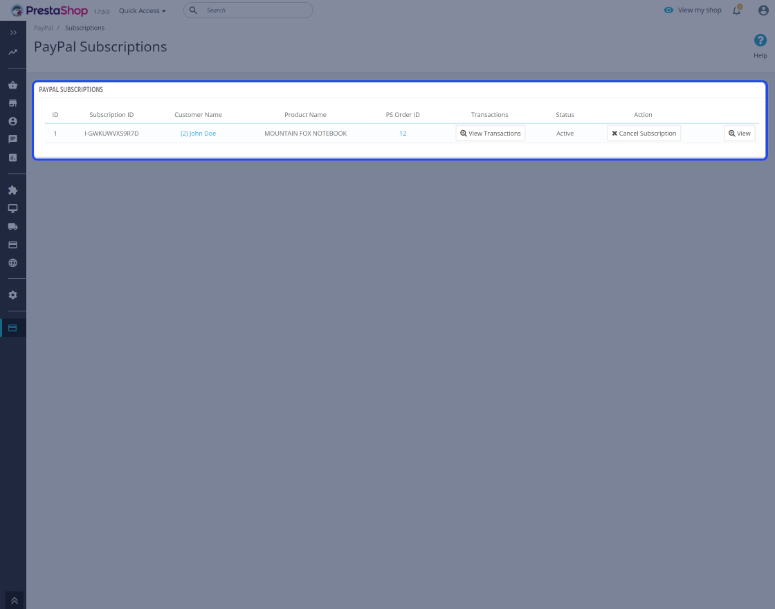 PrestaShop PayPal Recurring Payment Gateway