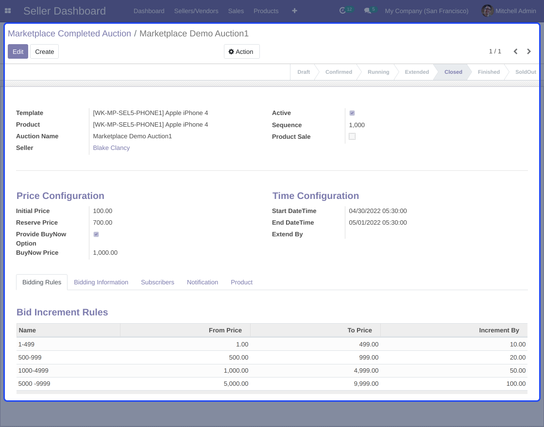 Odoo Marketplace Seller Auction