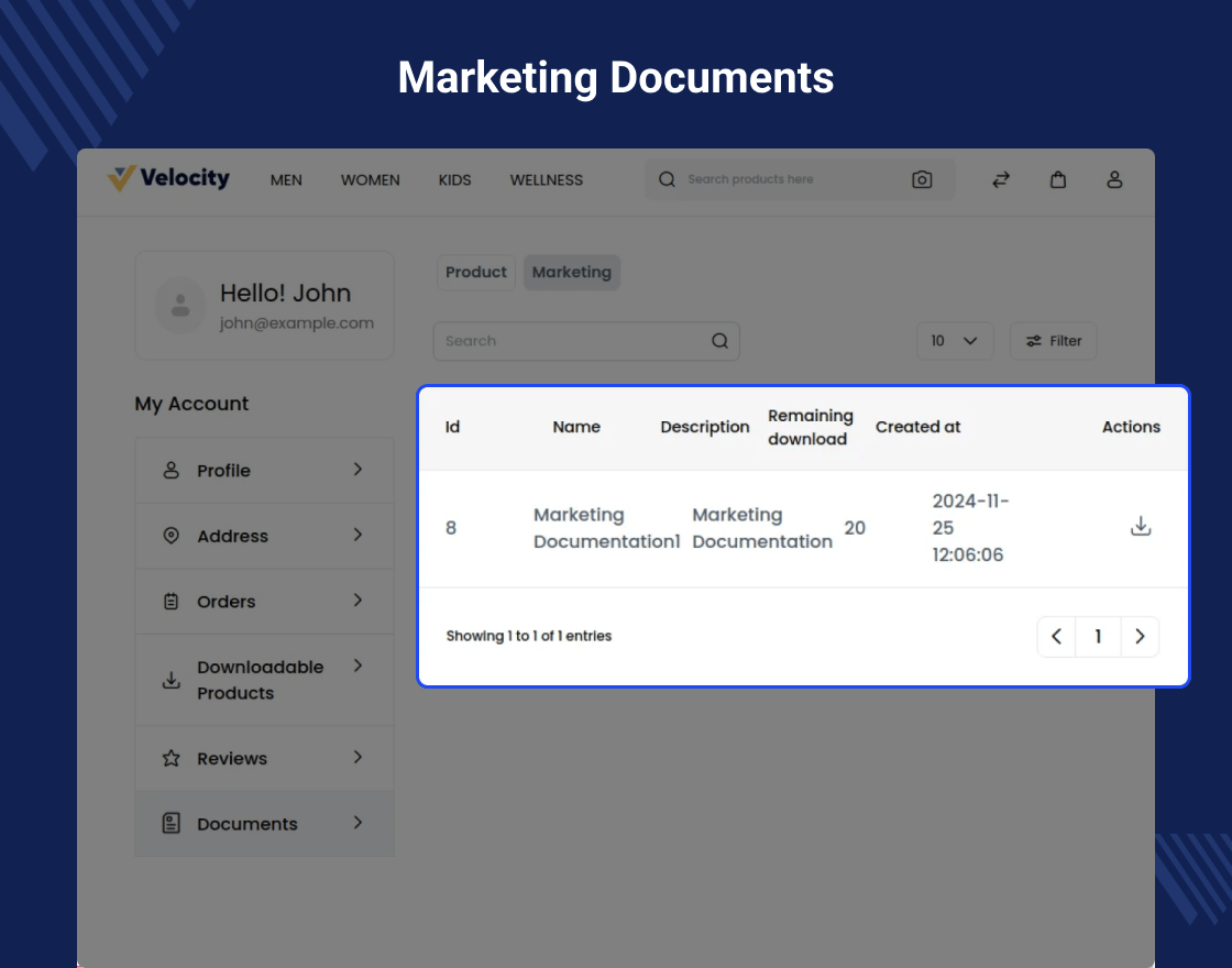 Laravel eCommerce Customer Document