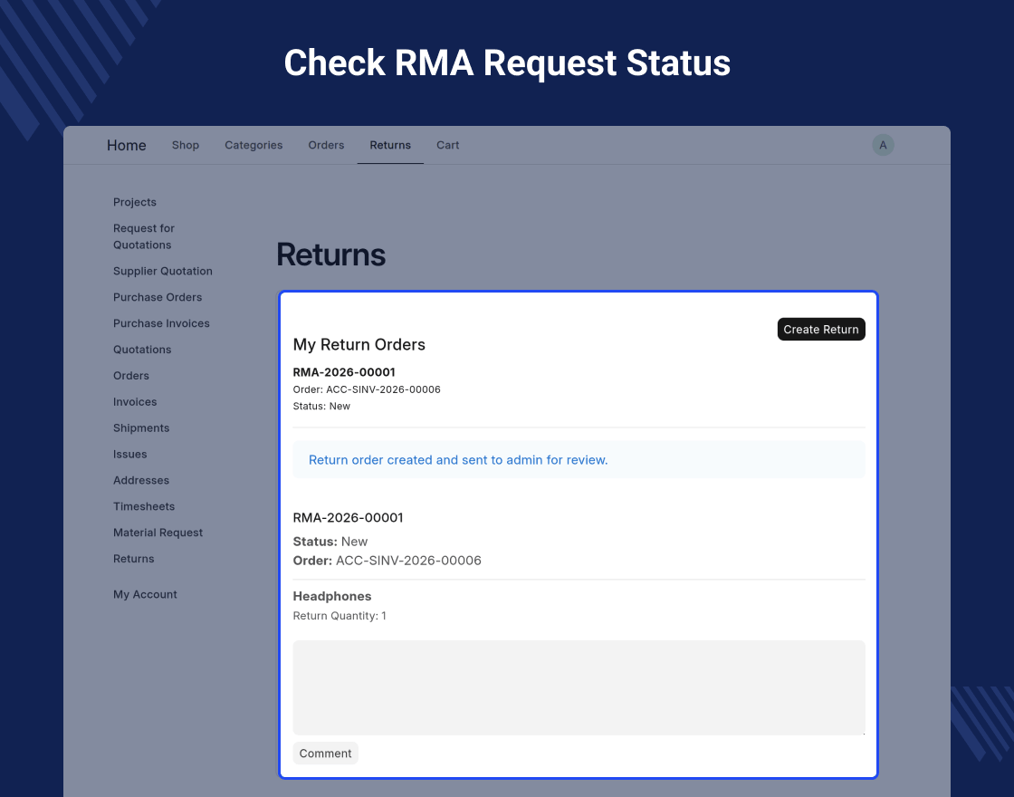 ERPNext Return Merchandise Authorization (RMA)