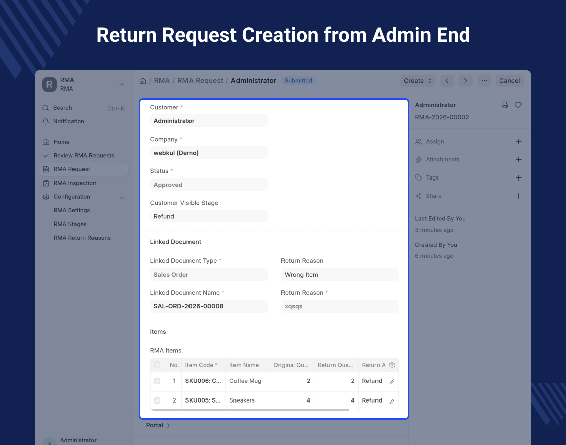 ERPNext Return Merchandise Authorization (RMA)