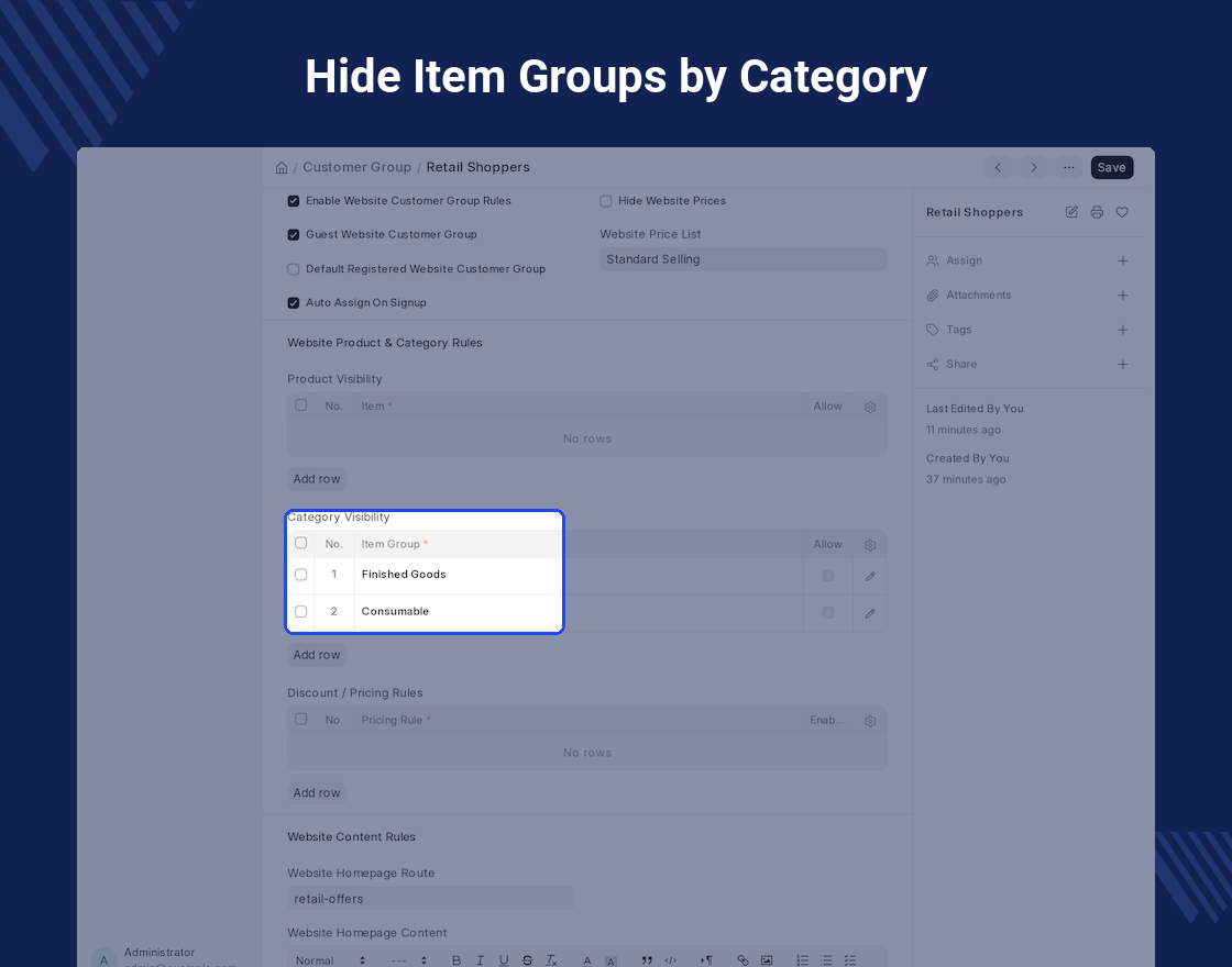 ERPNext Website Customer Group