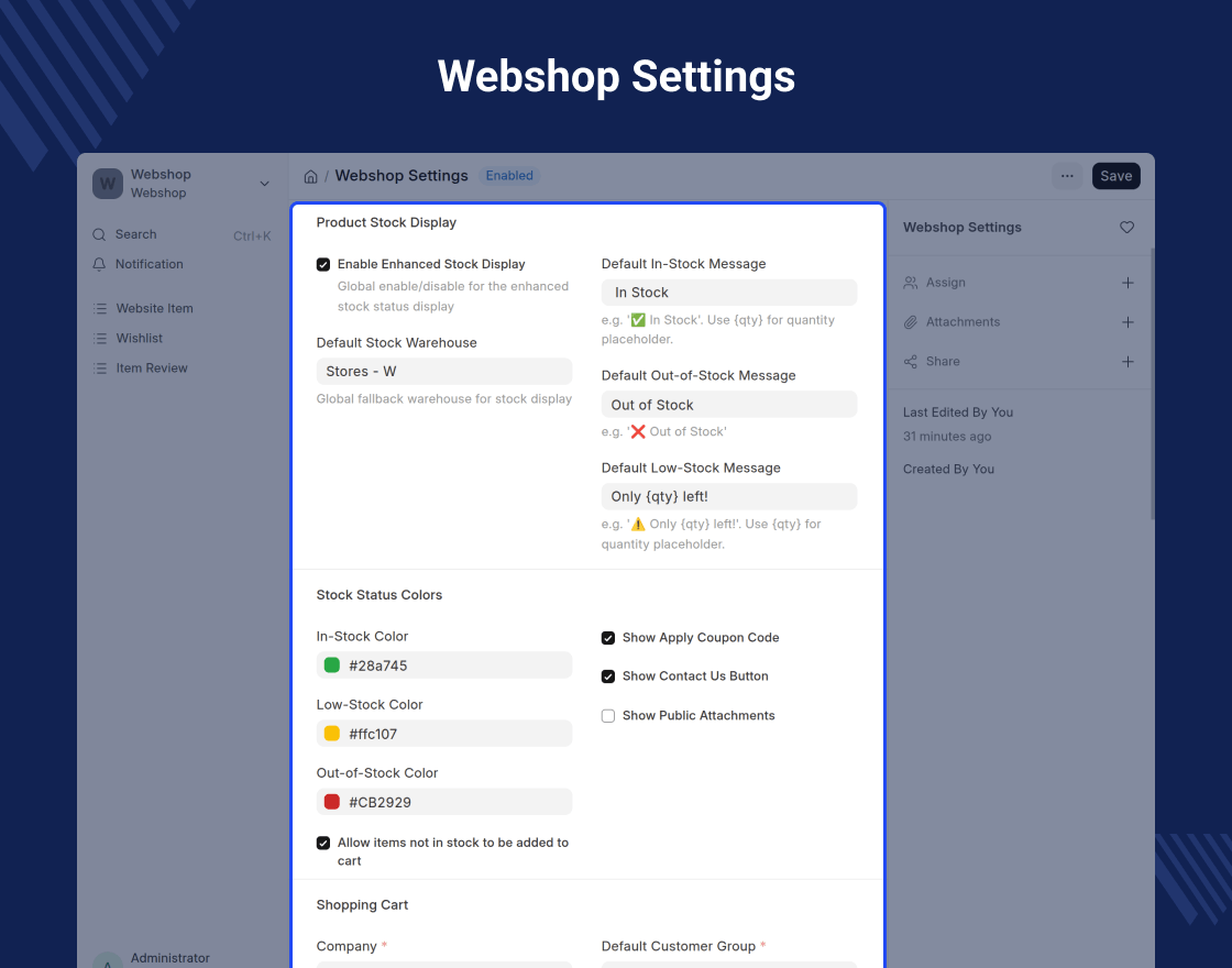 ERPNext Website Product Stock