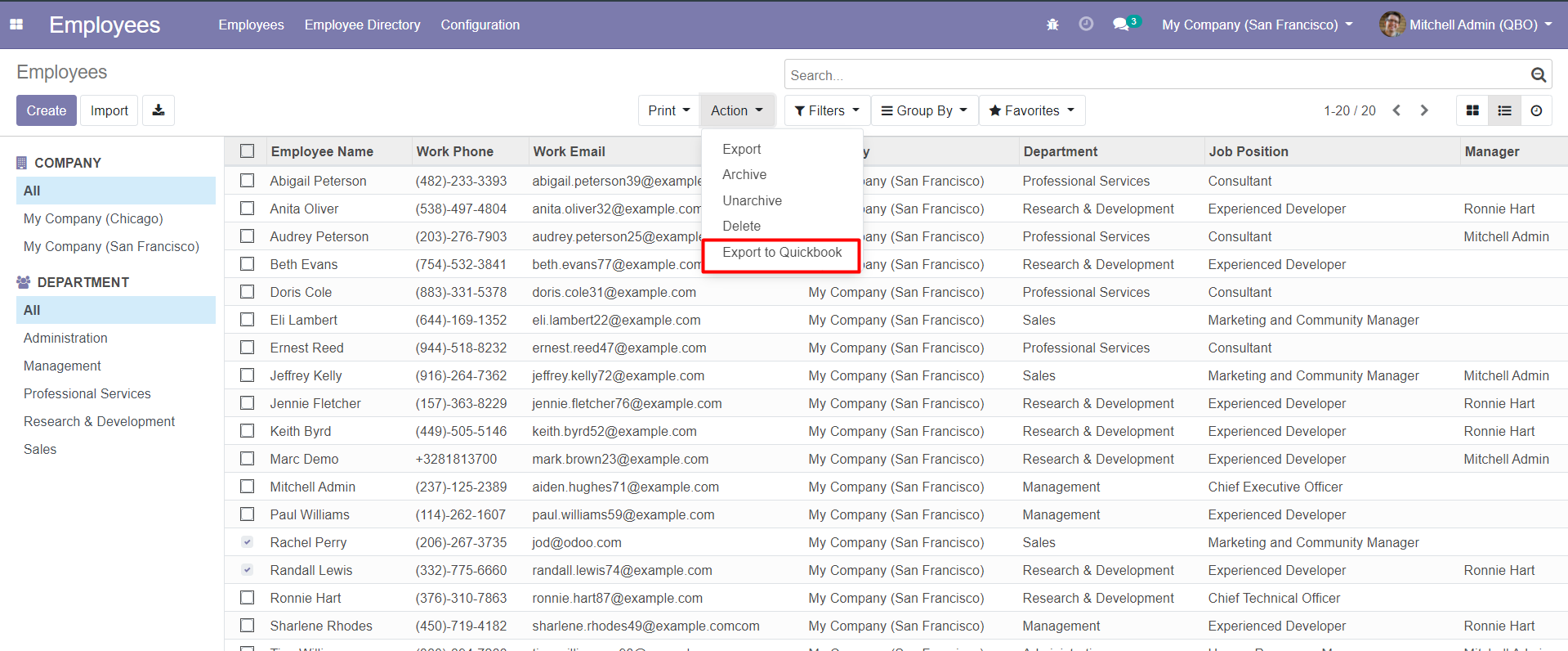 Odoo Quickbooks Timesheet Synchronization