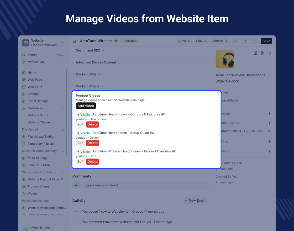 ERPNext Website Product Multi Videos