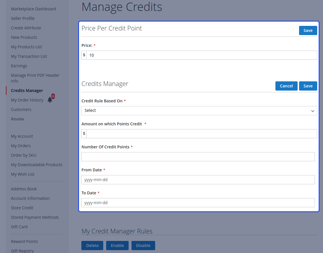 Magento 2 Vendor Credit Management Marketplace Add-on 