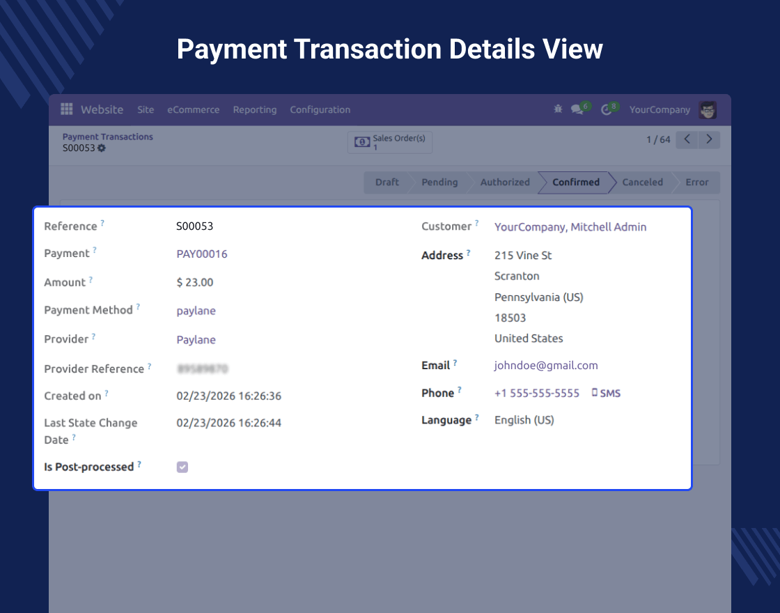 Odoo Website PayLane Payment Provider
