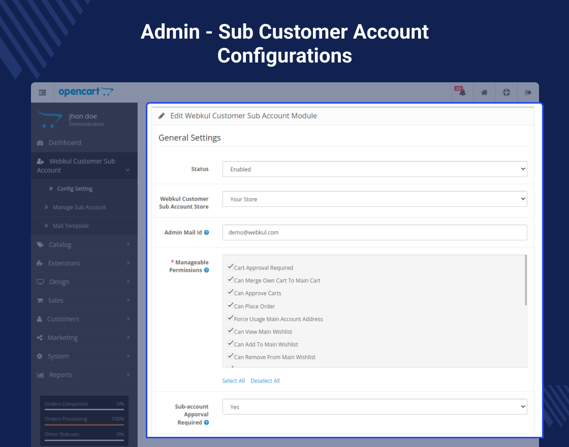 OpenCart Customer Sub Account