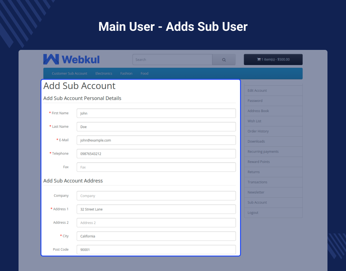 OpenCart Customer Sub Account