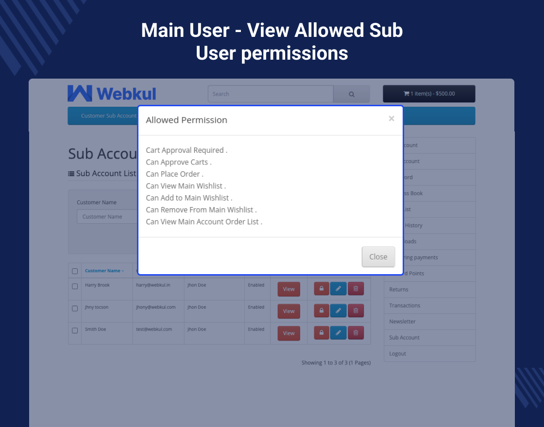 OpenCart Customer Sub Account