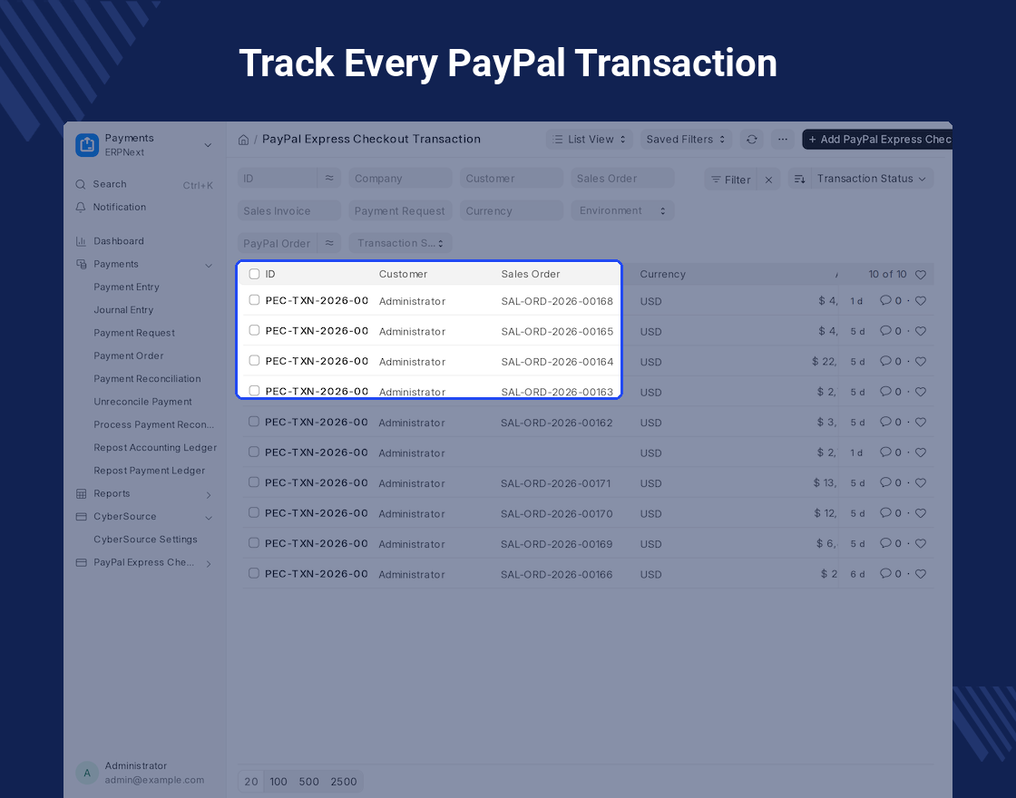 ERPNext Website PayPal Express Checkout