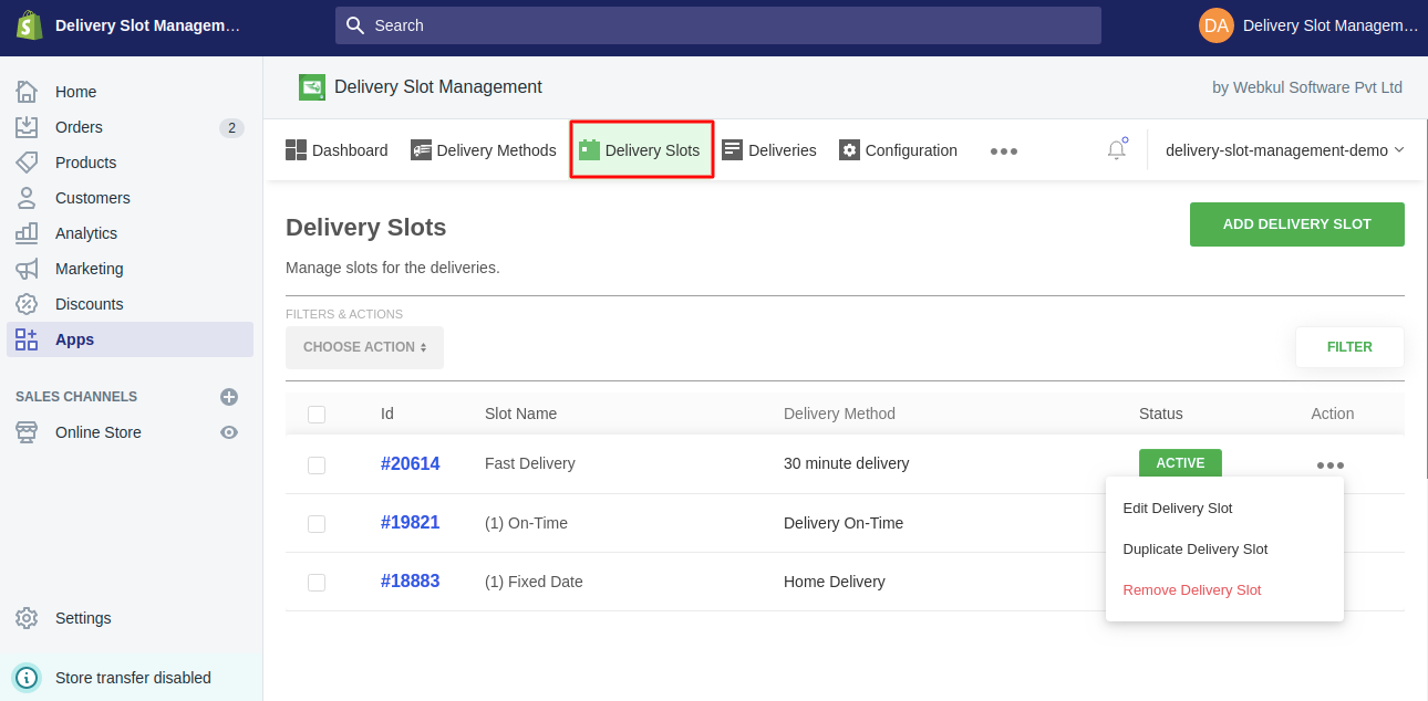 Delivery Slot Management for Shopify 