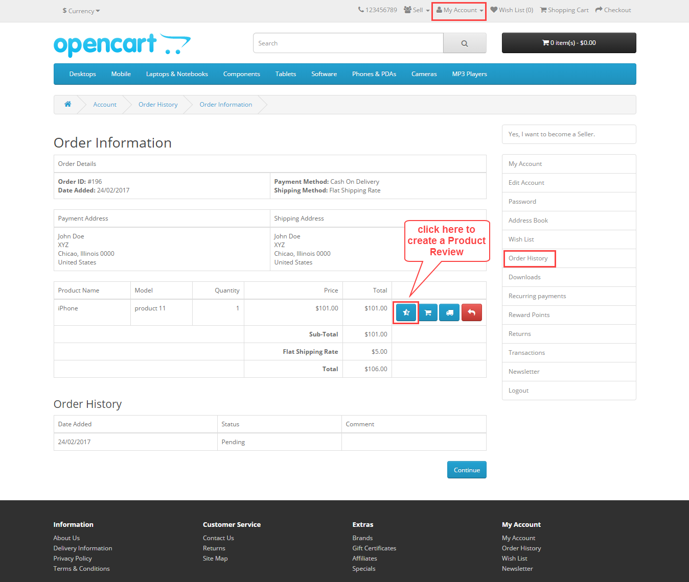 Opencart Ordered Product Review