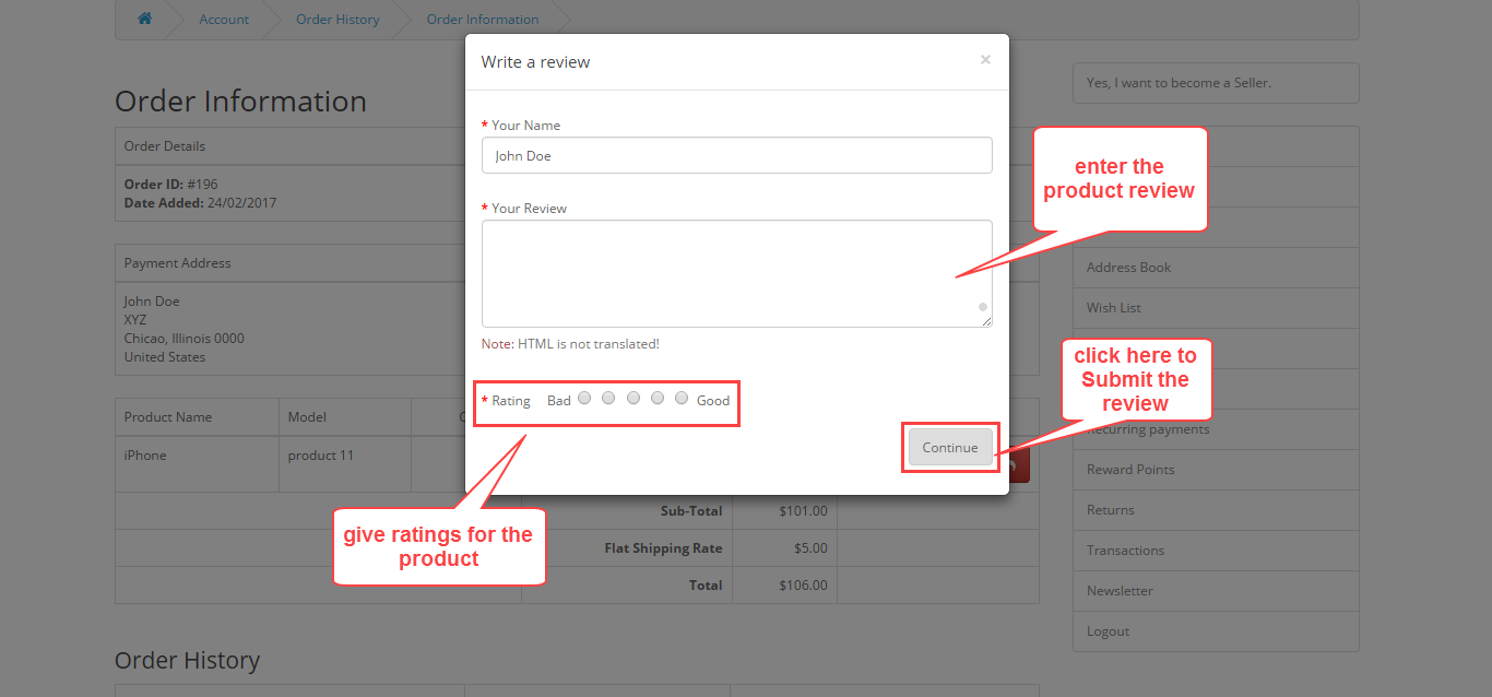 Opencart Ordered Product Review