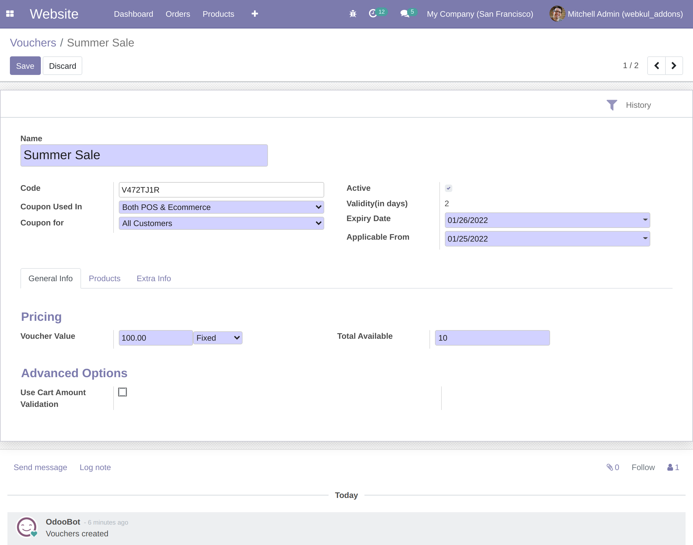 Odoo Website Gift Cards