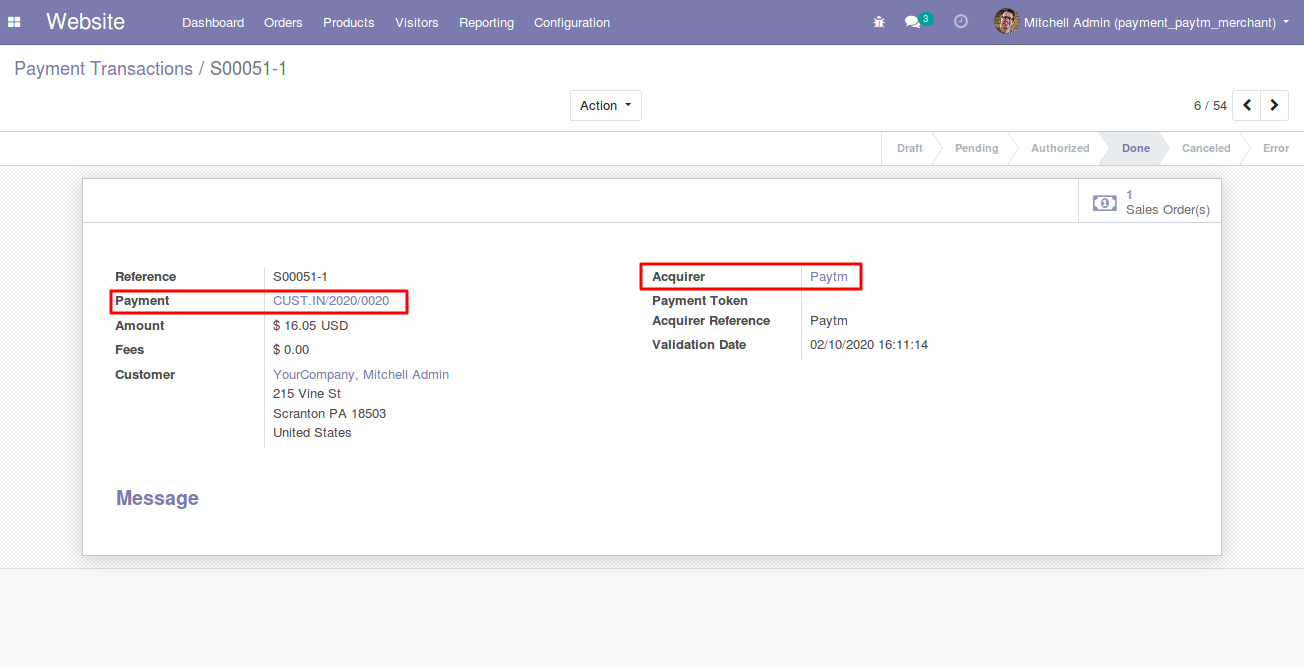 Odoo Website Paytm Payment Acquirer