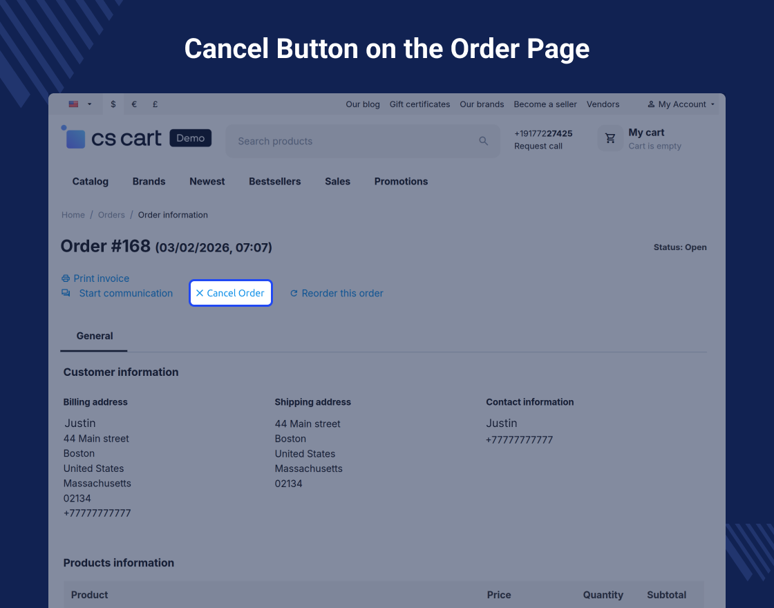 CS-Cart Order Cancellation