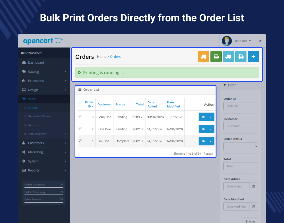 Opencart Quick Print