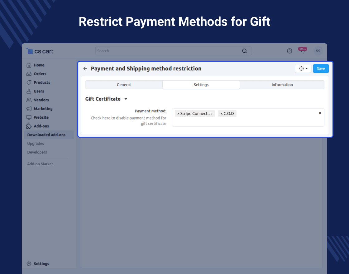 CS-Cart Payment Method Restriction