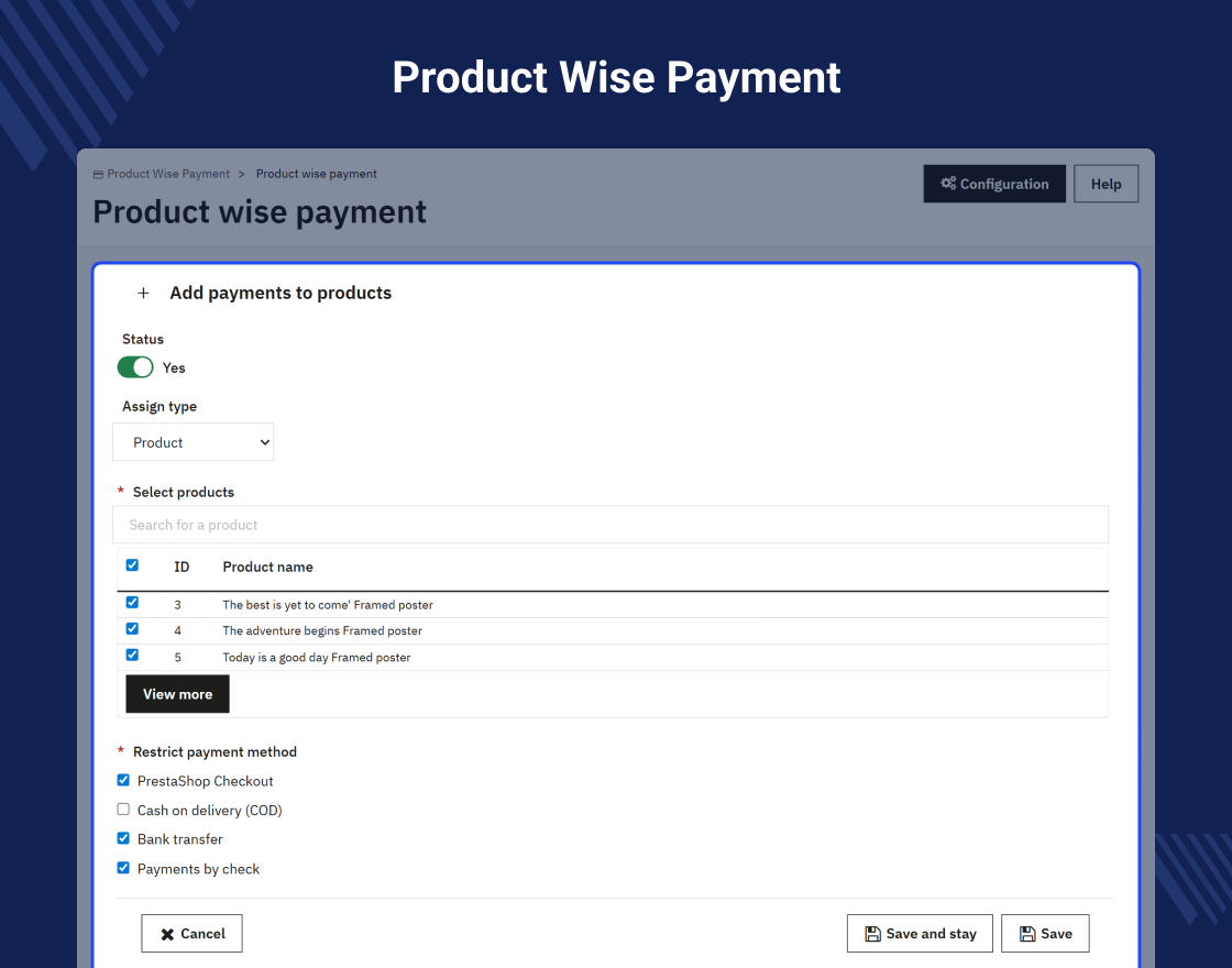 Prestashop Product Wise Payment 