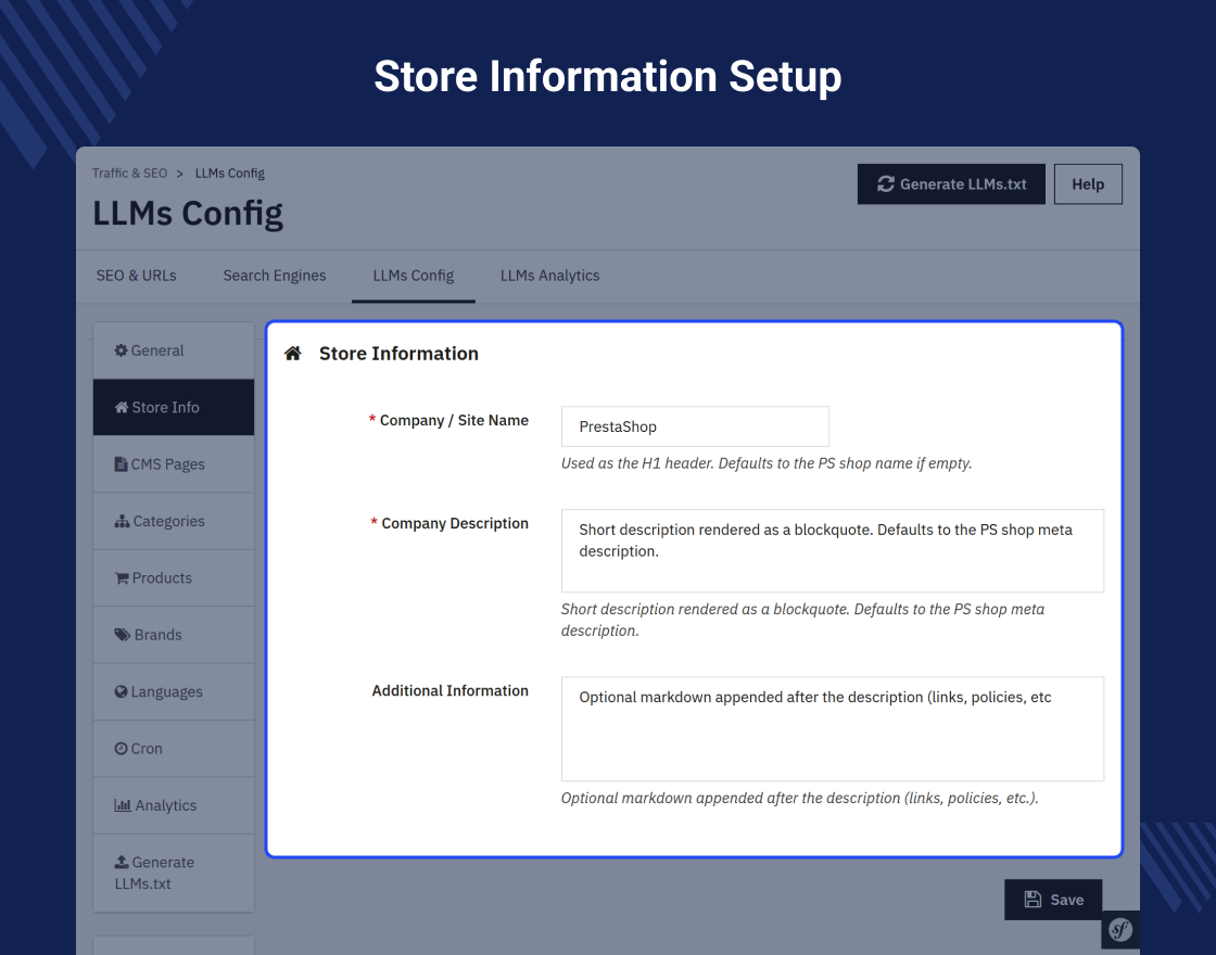 Prestashop LLMs TXT Generator