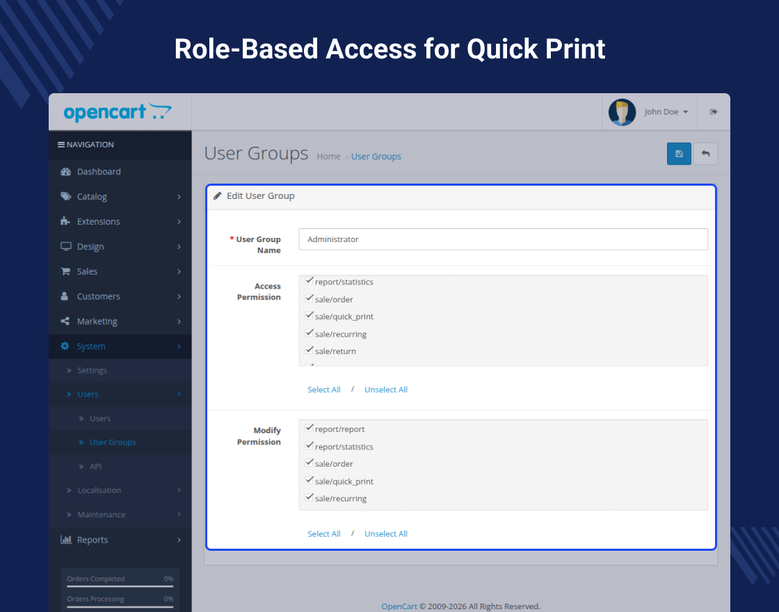 Opencart Quick Print