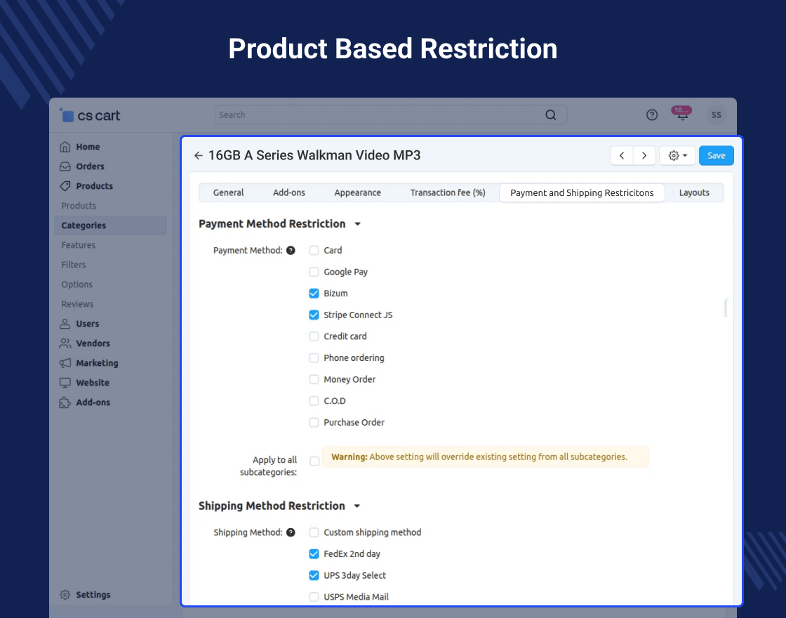 CS-Cart Payment Method Restriction