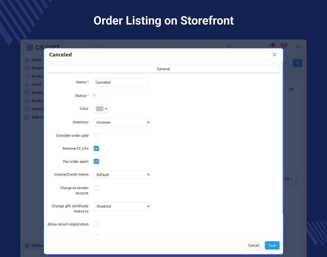 CS-Cart Order Cancellation