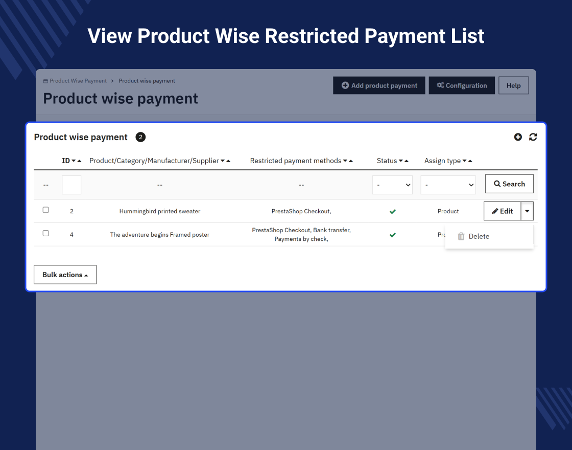 Prestashop Product Wise Payment 